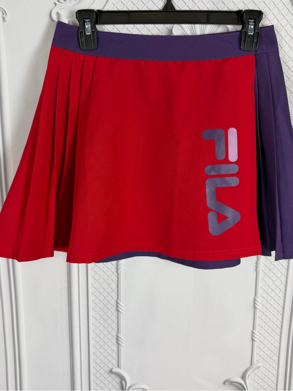Fila Women’s S Red Purple Colorblock Pleated Tennis Skirt Athletic Retro Y2K